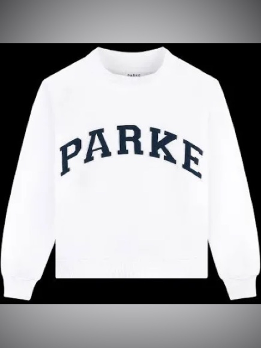 PARKE Mockneck Sweatshirt! Size L/XL in white with navy letters